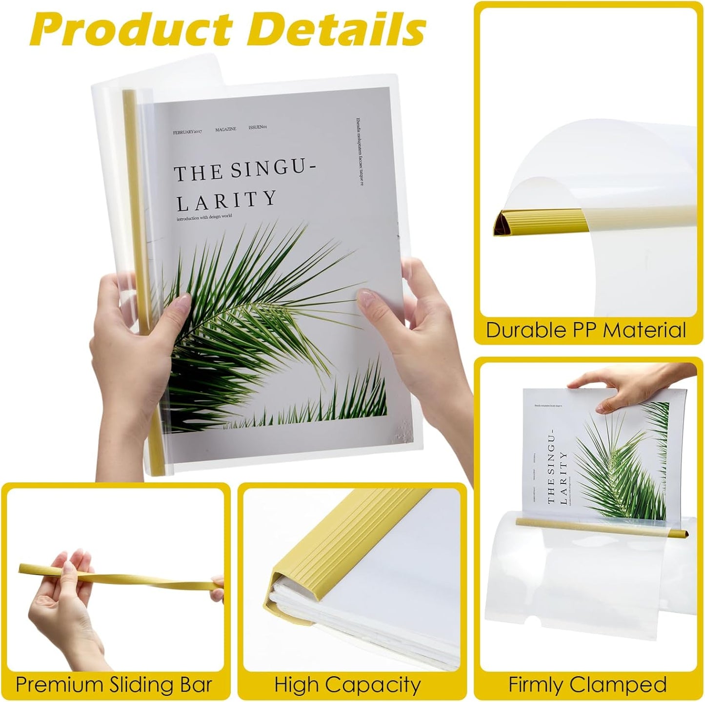 Thenshop 100 Pcs Clear Report Covers with Sliding Bars Sliding Bar File Folder Binder Plastic Report Folder for File Paper Book Resume Letter Office, 30 Sheet Capacity(Yellow)