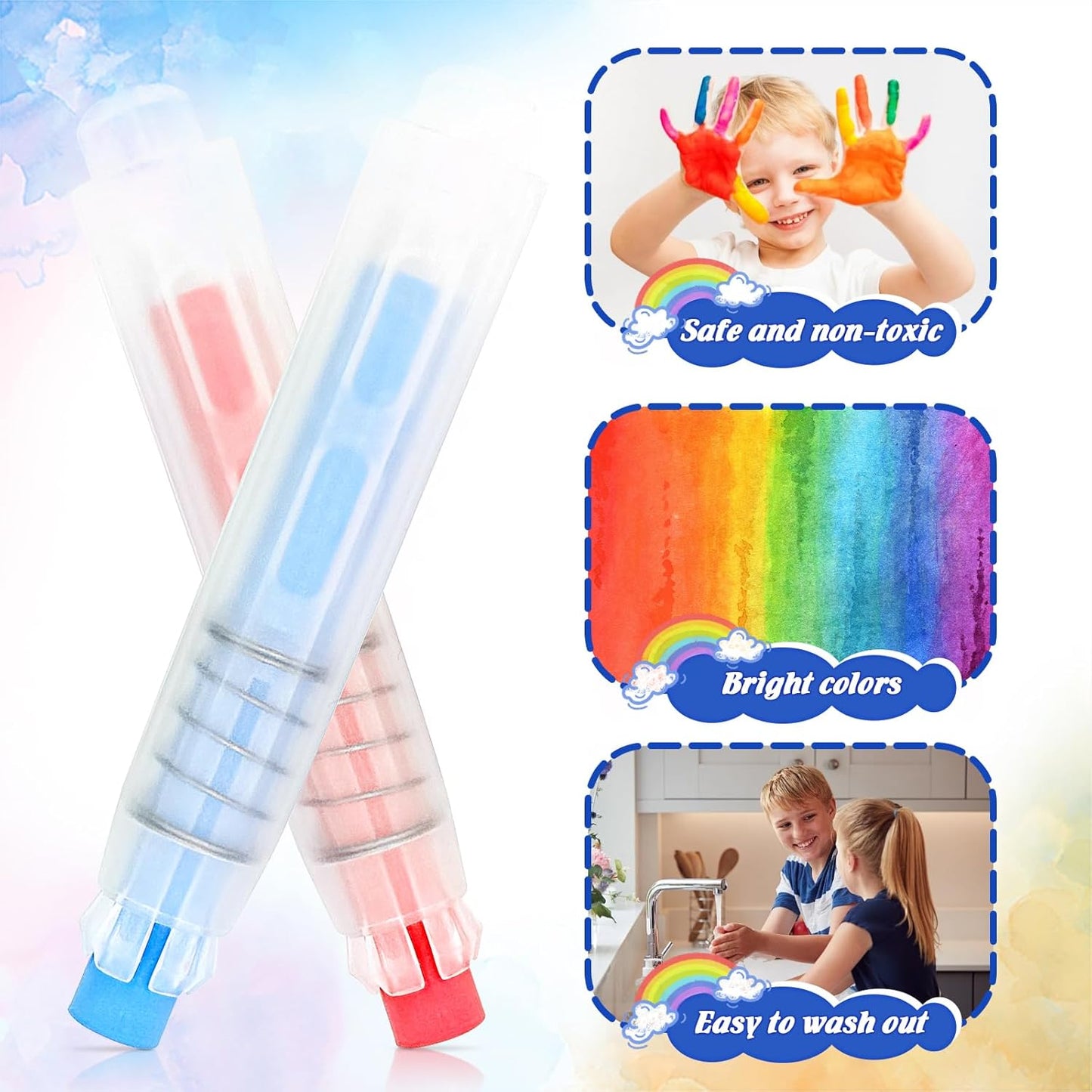 Washable Non-toxic Dustless Powerful Writing Chalk for Kids, Colored Sidewalk Chalk With Holder,Easy to wipe without leaving any marks,Tool for Blackboard, Kids Children Drawing Writing,12PCS