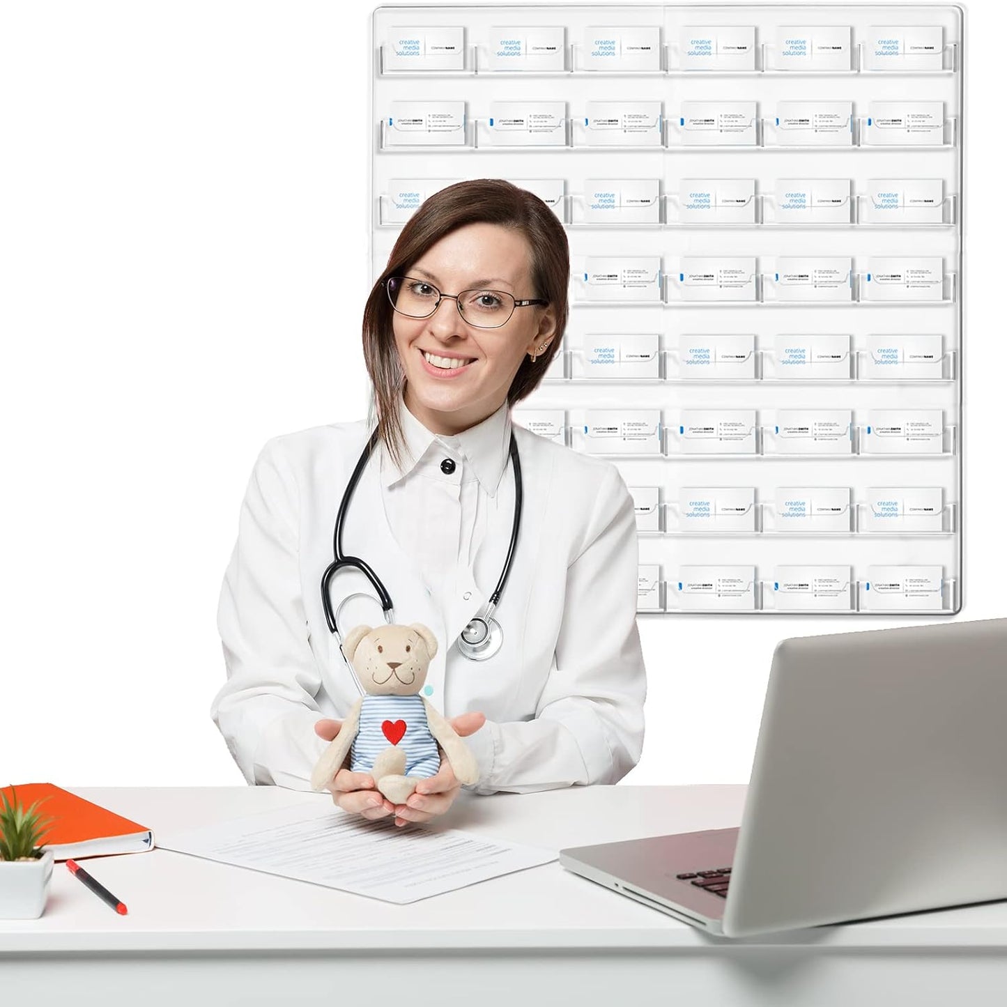 Hillban Acrylic Business Card Holder Wall Mount Clear Sticker Display Rack Multiple Card Holders Clear Acrylic Organizing Sticker Display Stand Pre Drilled(48 Pockets)