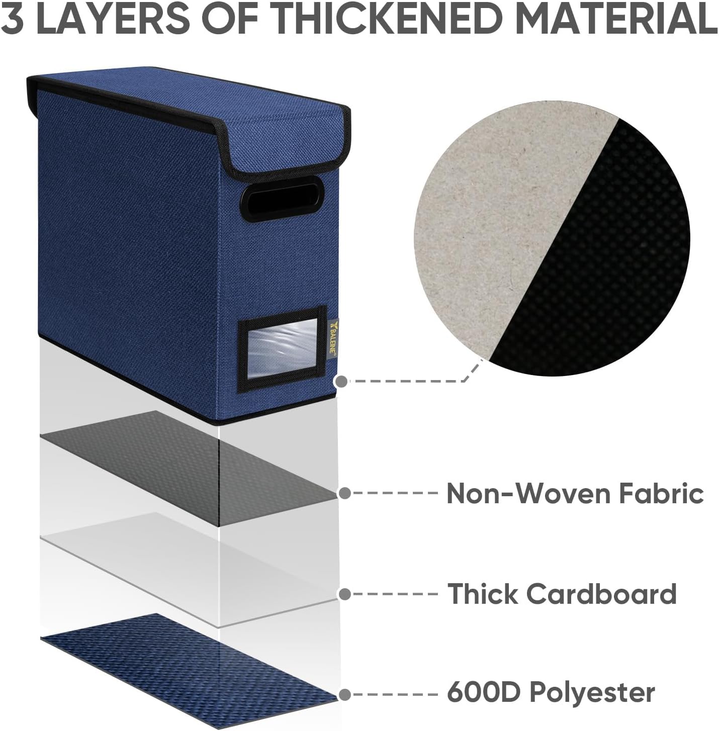 BALEINE File Organizer Box with Lid, Collapsible File Folder Organizer with Plastic Slide, Hanging File Folder Box for Office Document Storage (1 Pack, Blue, S)