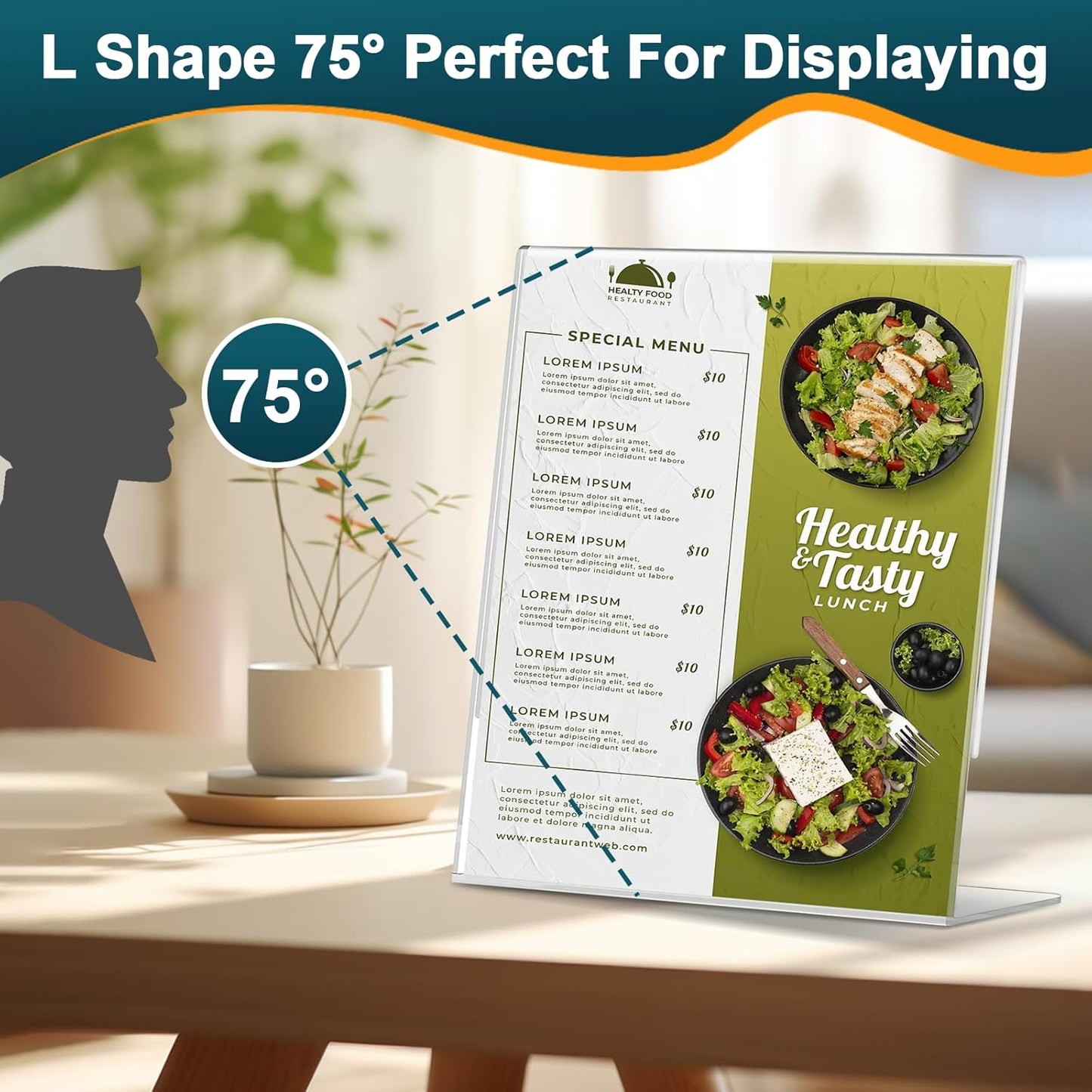 12 Pack Acrylic Sign Holder 8.5x11 Inches, Clear Plastic Table Paper Display Stand, L-Shape Vertical Menu Holder Stand, Clear Picture Photo Flyer Display Stand for Restaurants, Store, Office Desktop