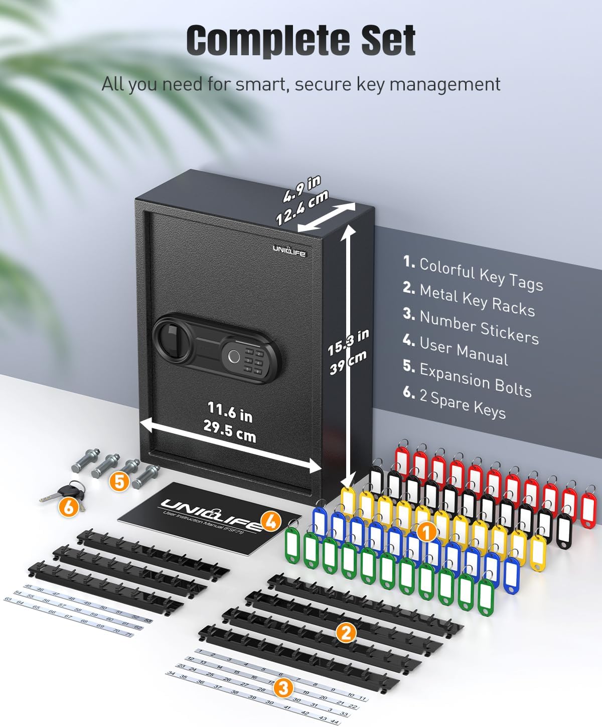 Uniclife 71 Position Key Box, Wall Mount Key Lock Box with Code and Key Lock, Fingerprint Key Cabinet with Anti-Theft Key Drop Slot & Keypad, Keys Safe for Office Hotel & Company