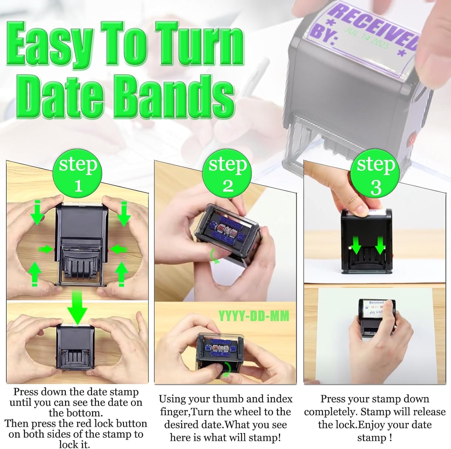 Custom-Date-Stamps Self Inking Stamp Personalized-Date-Stamp with Siganture Self-Inking Heavy Duty Date Stamper for Office Business,2-Color Ink Pads - Many Colors & Fonts (1 pcs Date Stamp)