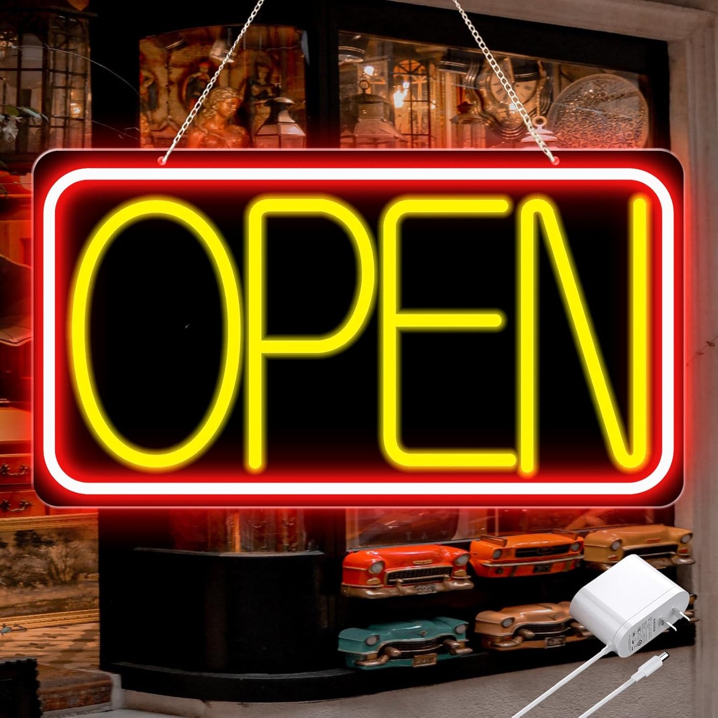 16.5" X 9" Led Neon Open Signs for Business Ultra Bright Plug In Electric Light Up Open Signs with ON/OFF Switch and 12V/2A AC Adapter for Storefront Window Bar Salon Coffee Stores (Red/Yellow)