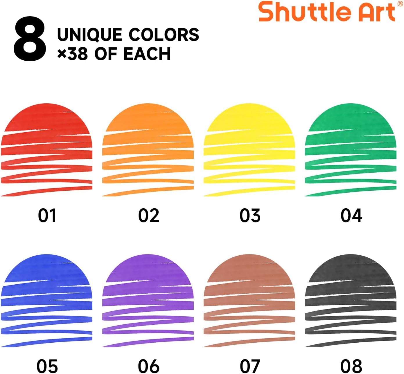 Shuttle Art 304 Pack Washable Markers, 8 Colors Broad Line Markers, Separate Pack of 38, Conical Tip Marker Bulk with a Box, Home Classroom School Supplies for Toddlers Kids Adults Students Teachers