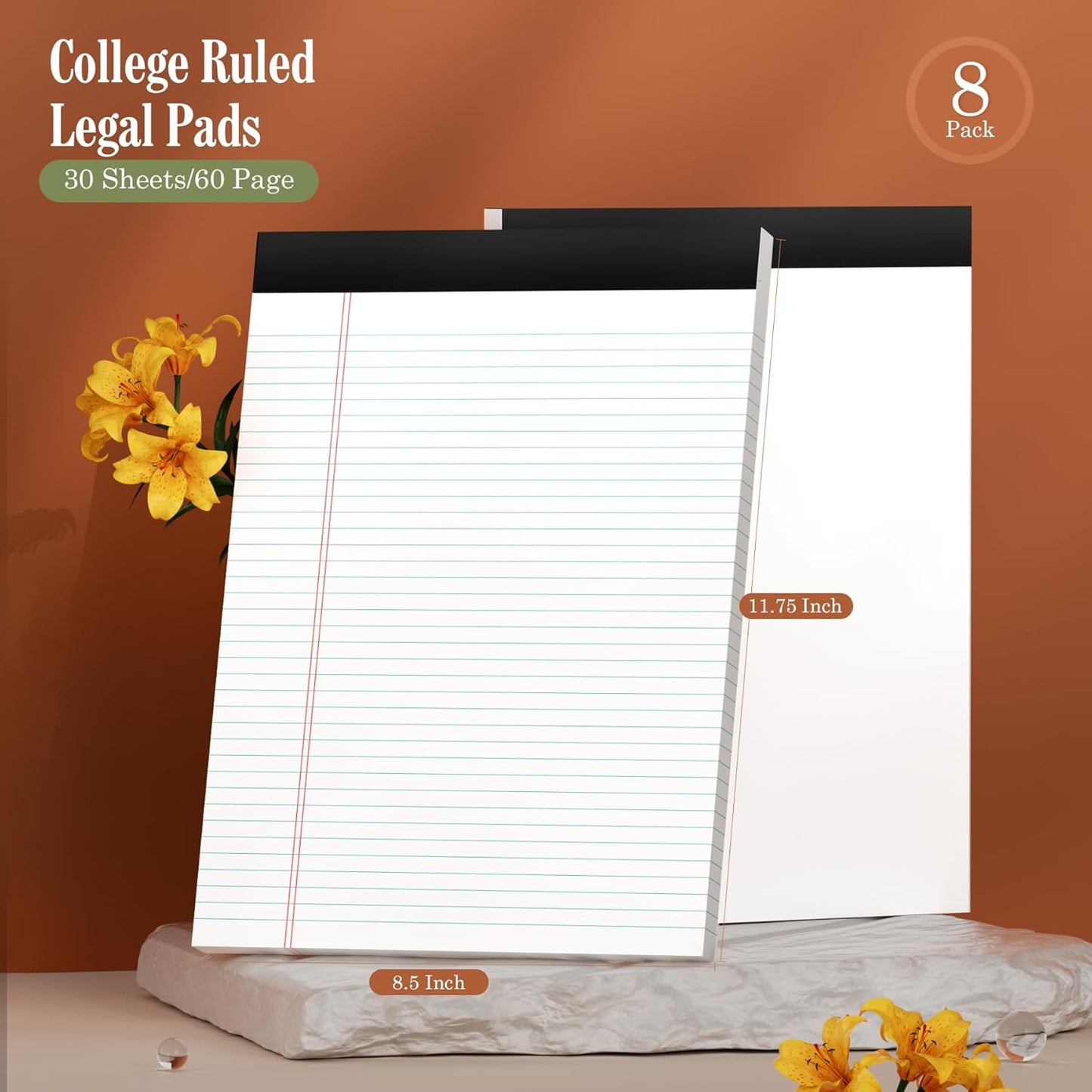 Note Pads 8.5 x 11 Legal Pads 8 Pack Writing Pads Notepads Narrow Ruled Pads of Paper 30 Sheets per Notepad 8.5 x 11'' Legal Note Pad College Ruled Legal Pad Lined Paper for Office Home School
