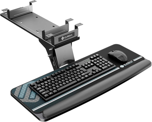 EUREKA ERGONOMIC Keyboard Tray Height Adjustable, Swivel Tilt Computer Keyboard Drawer Under Desk, 25x9.13'' Sliding Keyboard & Mouse Platform with Mouse Pad for Typing, Black