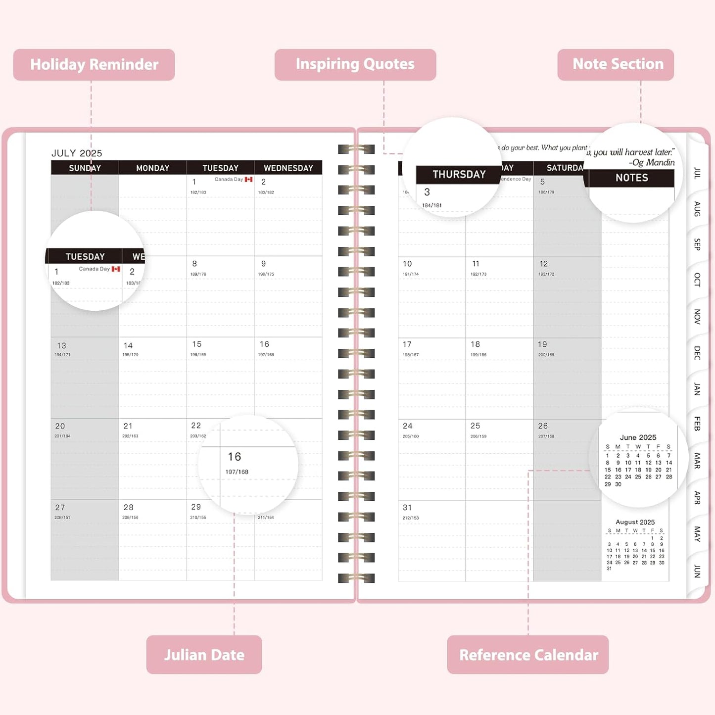 Planner 2025-2026 for Women & Men, Weekly and Monthly Calendar Notebook (July 2025 - June 2026), Hardcover Spiral Bound School Teacher Student Planner with Tabs, Inner Pocket, A5 (6.3" x 8.5")