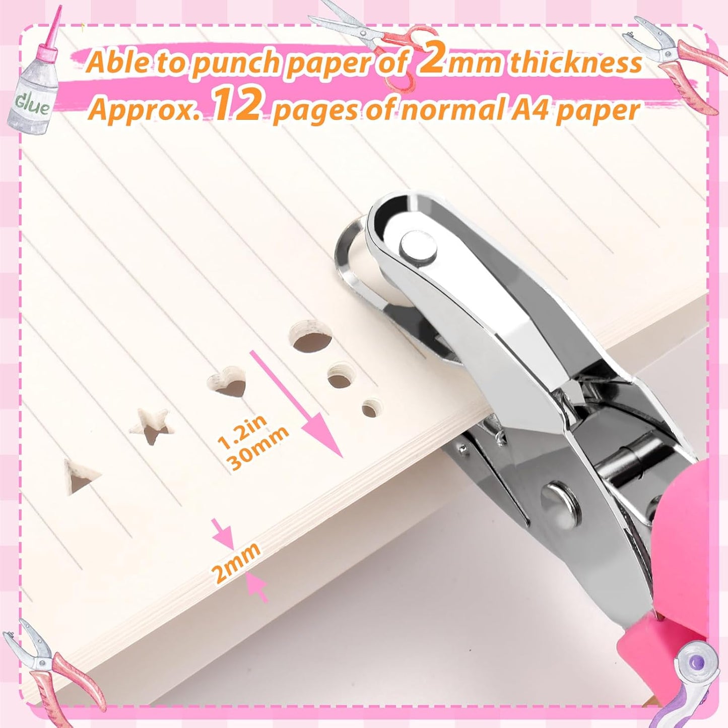 6 Pcs Hole Punch Set for Crafts - 1/16" 1/8" 1/4" Shapes (Circle, Heart, Star, Triangle) with Soft-Grip Handles | Paper Puncher for Binders, Scrapbooking, School, Card Making