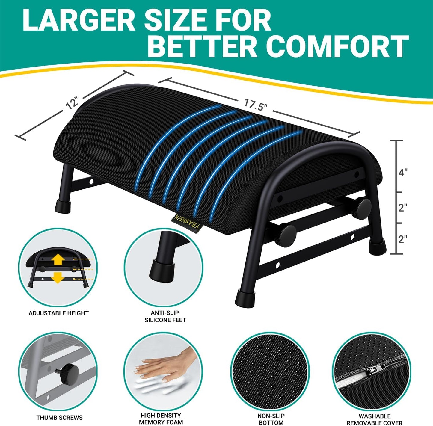 Foot Rest for Under Desk at Work, Adjustable Height Office Footrest for Leg Support, Memory Foam Foot Stool, Office Desk Accessories