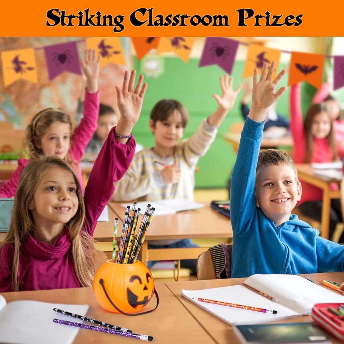 50Pcs Halloween Pencils Kids Colored Pencils with Erasers Assorted Pattern Pencils for Halloween Gifts Party Favors Trick or Treat Halloween Goodies Bags Filler Classroom Rewards for Child Adult