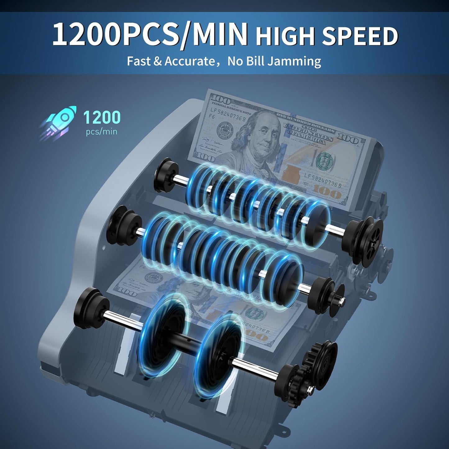 PONNOR Money Counter Machine with Value Count, UV/MG/IR/MT/DD Counterfeit Bill Detection, Dollar Euro Cash Counter with Count/Add/Batch/Auto Modes, External LCD Display