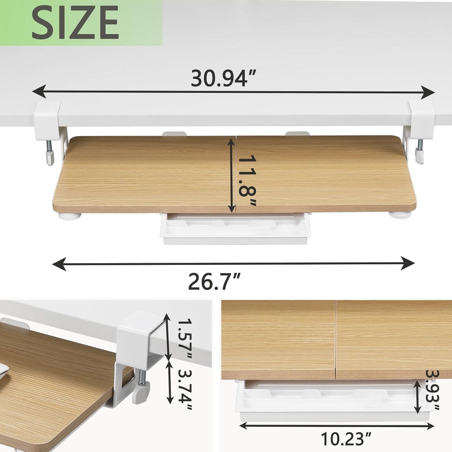 ETHU Keyboard Tray Under Desk, 26.77" X 11.81" Large Size Keyboard Tray with C Clamp-on Mount Easy to Install, Computer Keyboard Stand, Ergonomic Keyboard Tray for Home and Office (Oak)