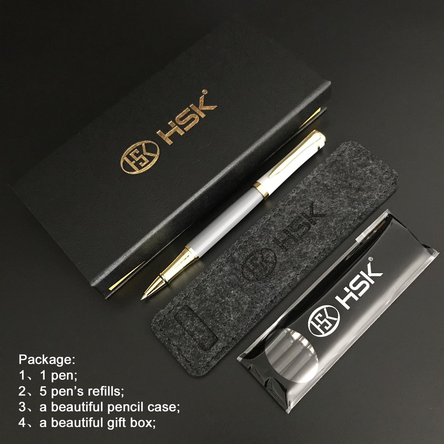 HSK Luxury Ballpoint Pens gift Pen Black Refill Line width 0.5mm,Best Ball Pen Gift Set for Men & Women Professional Executive,Office,Nice Pens Classy Gift Box (Grey)