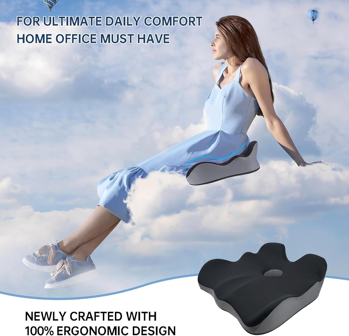 Seat Cushion, X-Large Memory Foam Office Chair Cushion, for Pressure Relief Sciatica & Pain Relief for Long Sitting Hours on Office/Home Chair, Car, Wheelchair