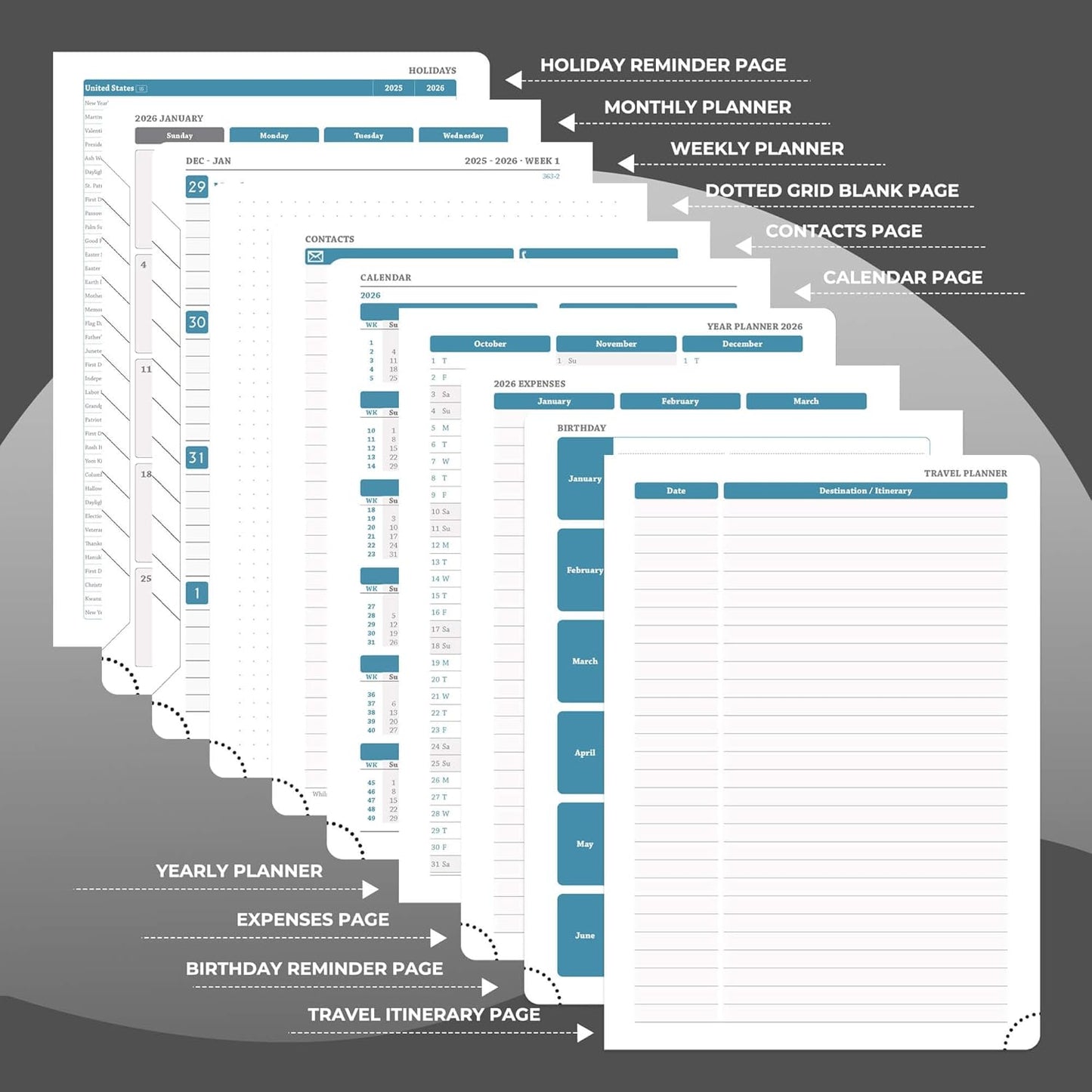 Weekly Monthly 2026 Planner (Jan.26-Dec.26),8.5"x6.5",12 Months Agenda Plan with Month Tabs & Pocket,Expenses/Note Pages, Appointment Book Calendar with Hardcover Vegan Leather Cover,Black