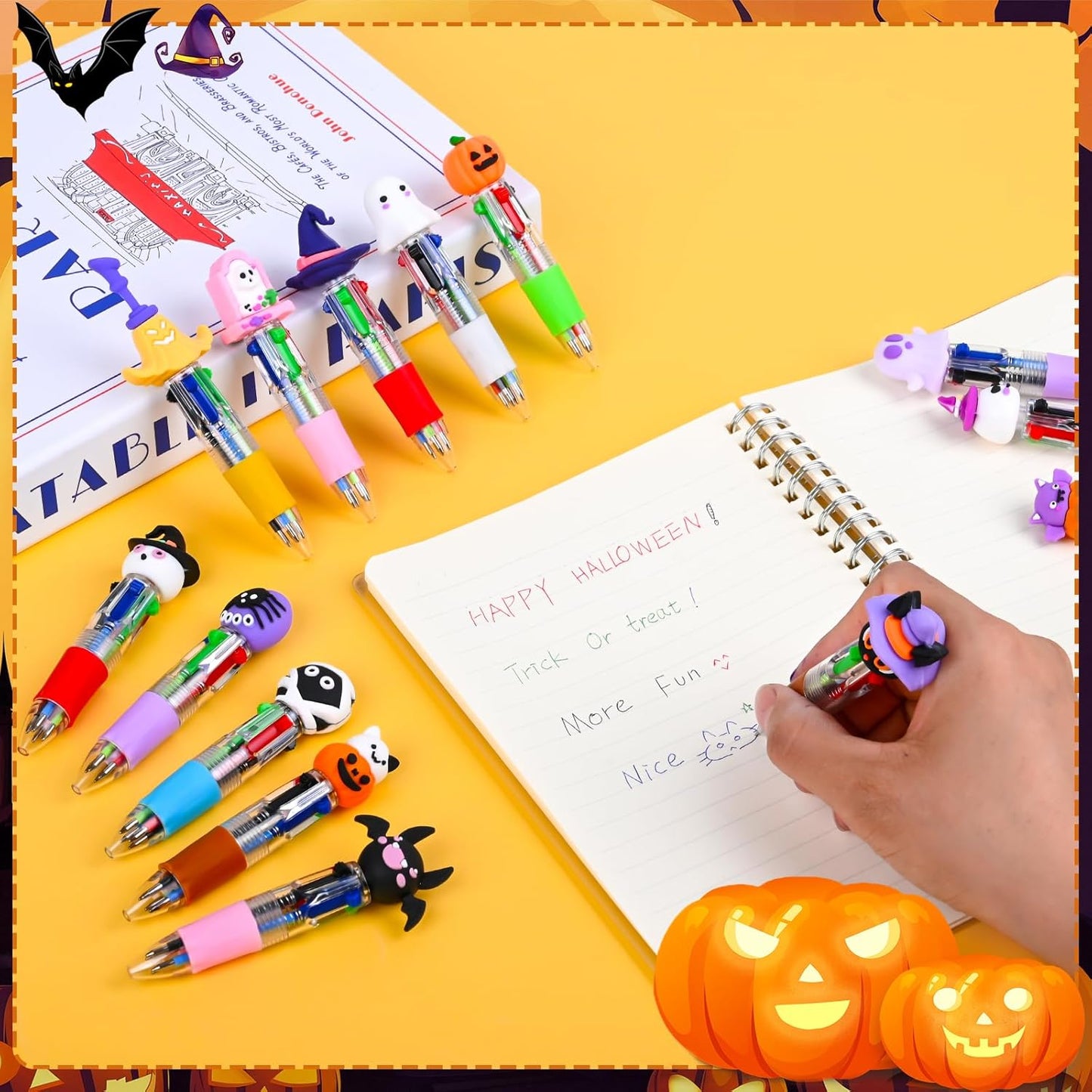 LiYiQ Halloween Colorful Multicolor Pen in One Cartoon Cute Fun 4-in-1 Cute Pens Bulk Kawaii Pumpkin Ghost Bat Shape Cool Ballpoint Pens for Kids Fun Gifts (25)