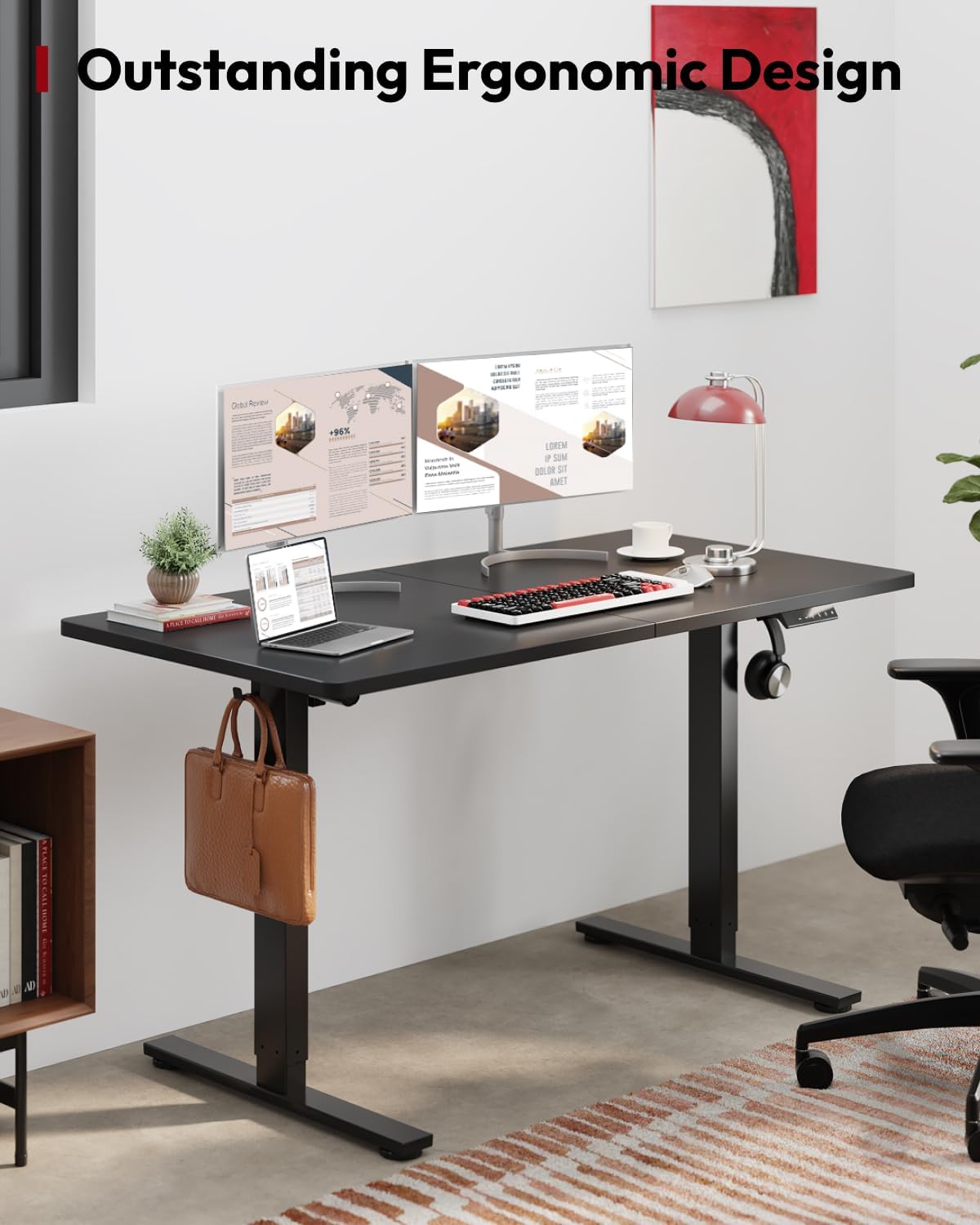 SANODESK Standing Desk Height Adjustable Electric Stand up Desk 63x24 Inches Sit Stand Home Office with Splice Board, Black Frame/Black Top