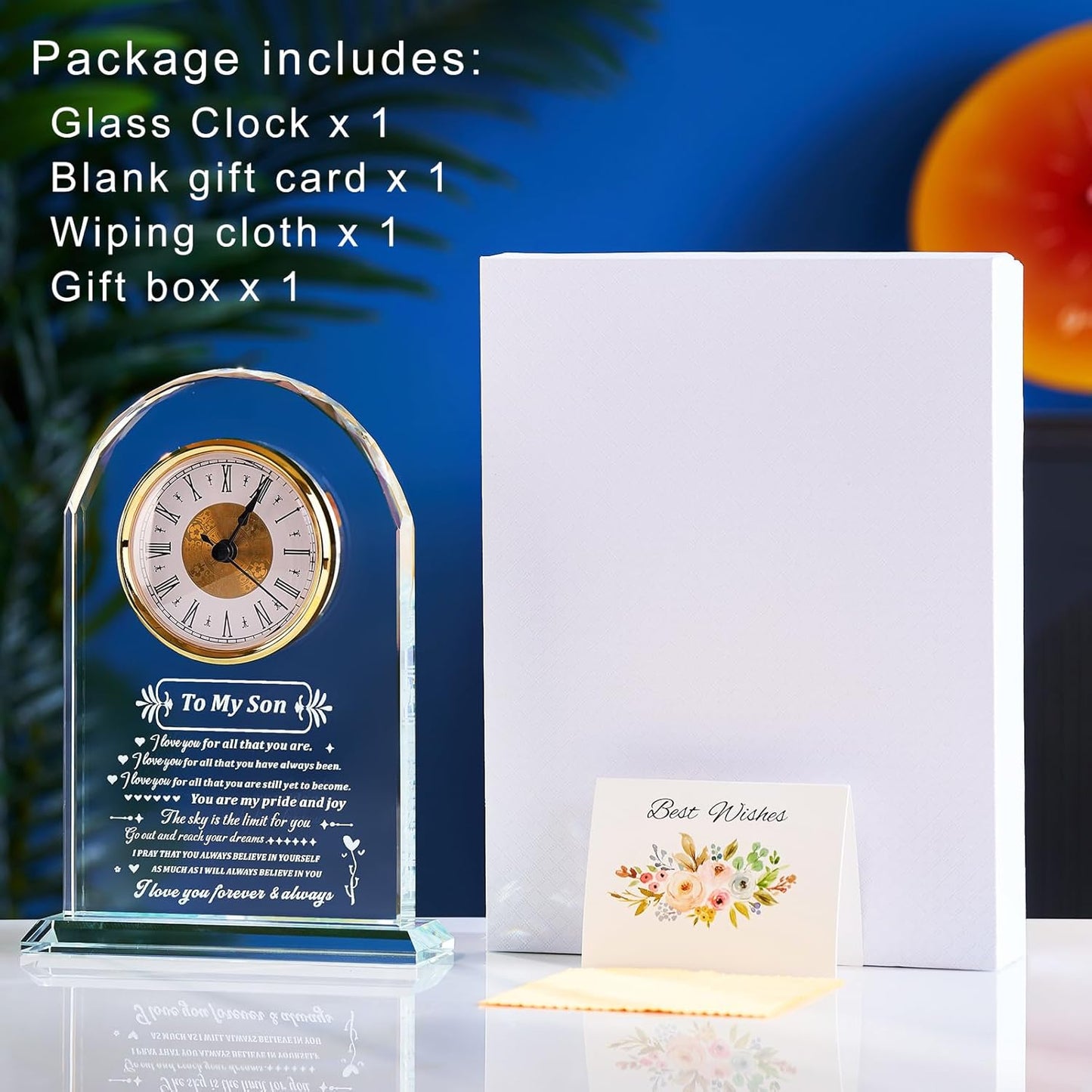 to My Son Gift from Mom or Dad, Birthday Graduation Christmas Father’s Day Present for Son Adult, Laser Engraving Glass Clock Gift, Birthday Gifts (Battery not Included) (Son Gifts)