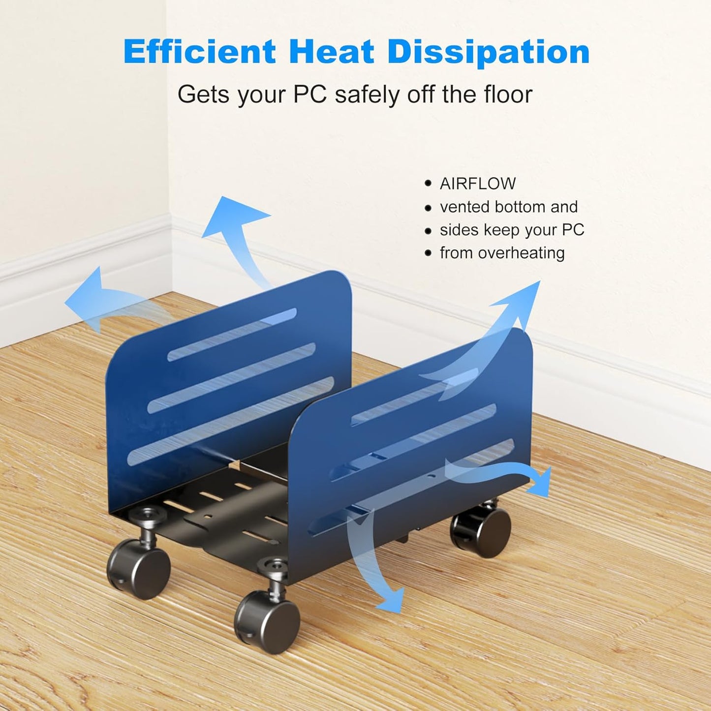 Suptek Computer Tower Stand,Mobile CPU Rolling Stand, 5.5 to 9.8 inch Wide Adjustable Mobile Cart Holder with Locking Caster Wheels,Gaming PC Holder,Steel Rolling Cart,Black(ZJJ005)