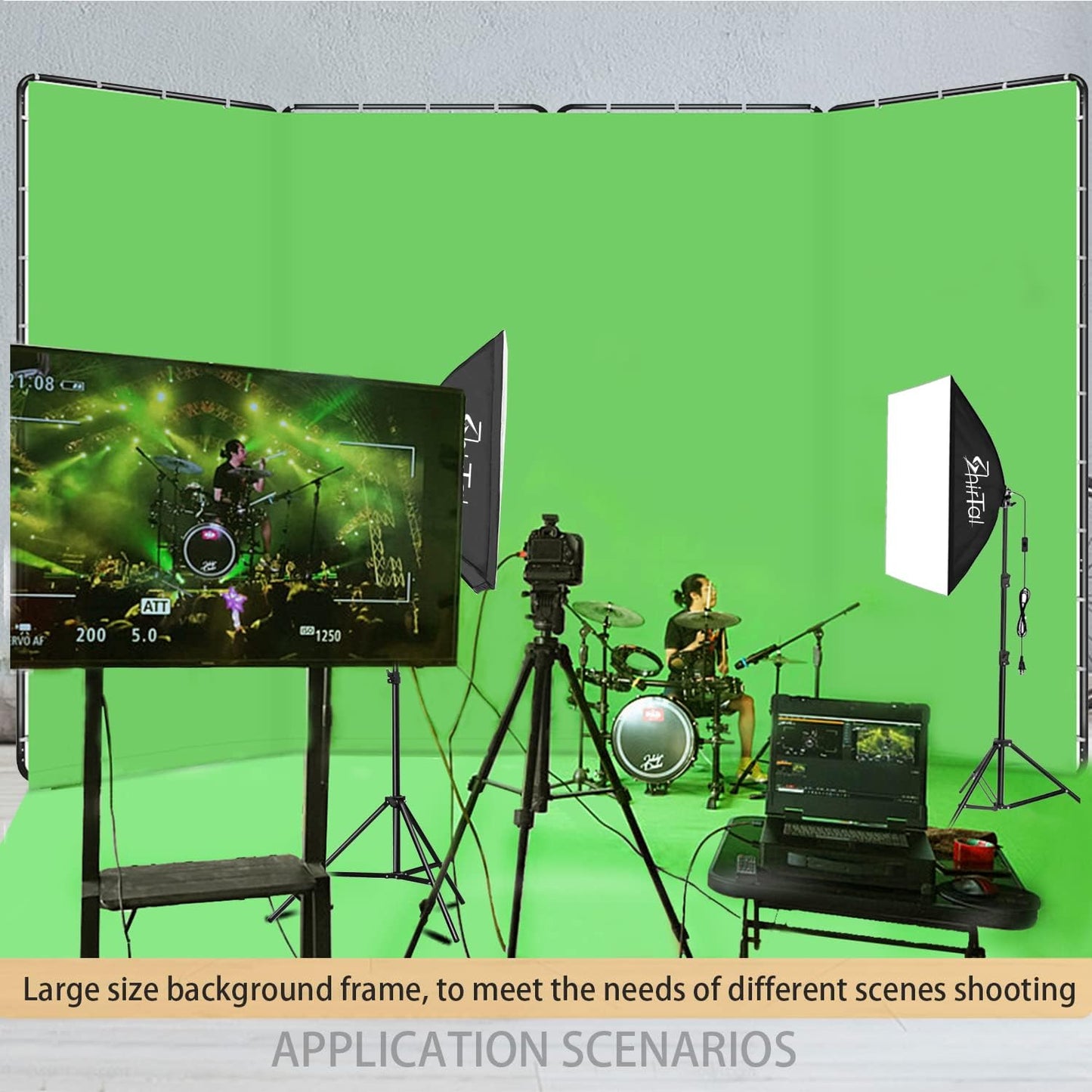7.87ft x 13.12ft Green Screen Backdrop with Stand, Large Collapsible Green Backdrop with Heavy Duty Stand for Parties, Photography, Video Shooting, Live Streaming, Gaming