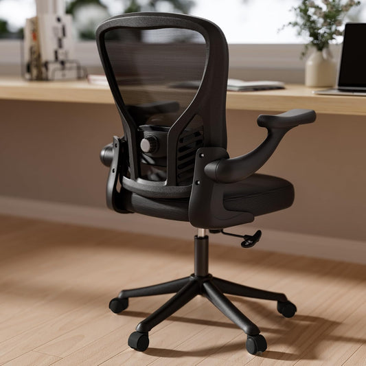 GYI Computer Desk Chair, Ergonomic Office Desk Chairs with Mesh Back, Adjustable Lumbar Support, Height, 3D Flip-up Arms, Wheels, Rocking Function, Black