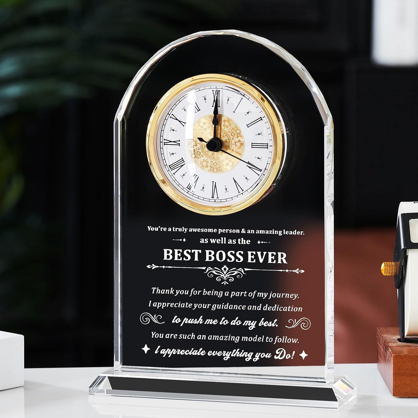 Elegant Glass Table Best Boss Gifts Appreciation Thank You Gifts Great Boss Day Birthday Ideas for Boss Office Farewell Gifts Retirement Birthday Gifts (Battery not Included) (Boss gifts)
