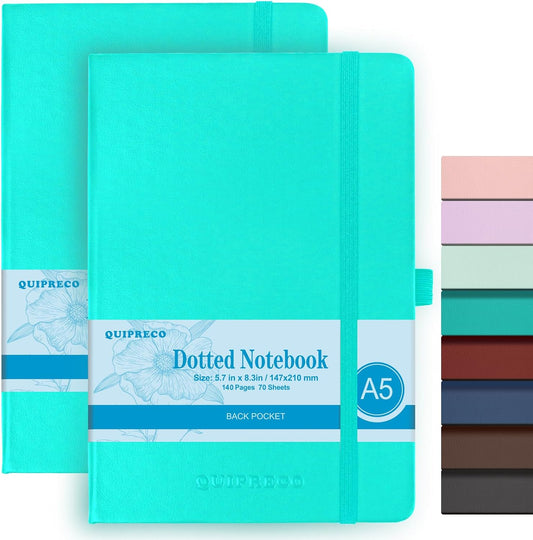 2Pack Bullet Dotted Hardcover Journal Notebook, A5 140 Pages 120Gsm Thick Paper for School,Note Taking,Work,Diary，5.7"*8.3",Turquoise