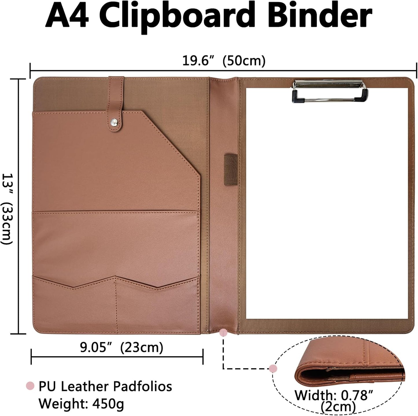 Portfolio Folder Padfolio with A4 Clipboard, PU Leather Portfolio Clipboard Business Binder Writing Clip Board Organizer for Legal Documents Business Card Men Women Brwon