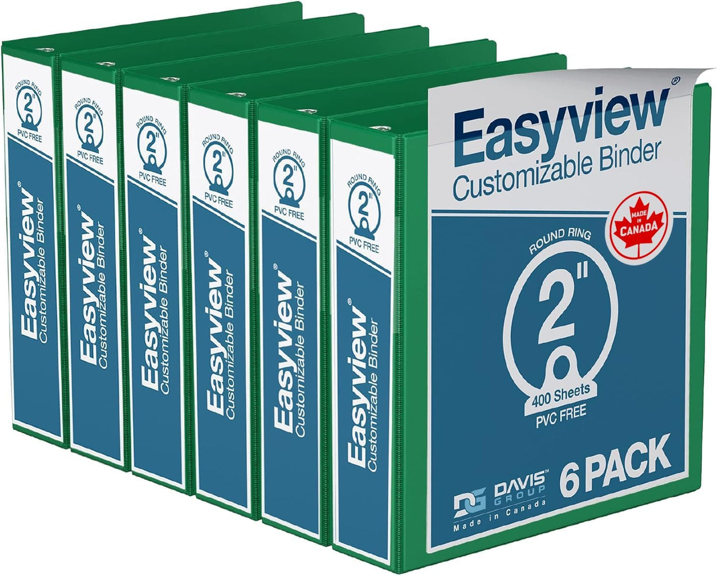 Easyview Premium 3-Ring Binders with Clear-View Covers and Round Rings, Binders for School or Office, 2 Inch, Pack of 6, Green