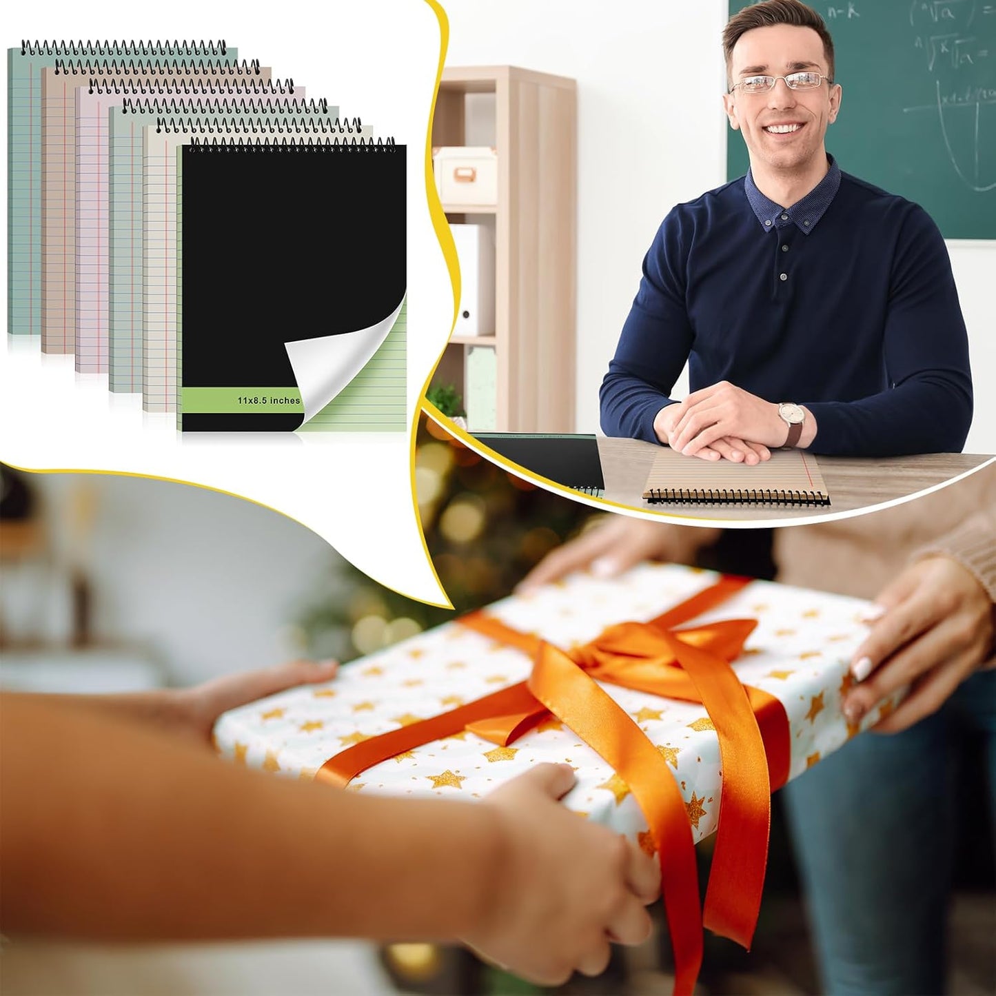 6 Pcs Legal Pad Top Spiral Bound Notebook 70 Sheets Wirebound Notepad Double Sided Ruled Memo Steno Pad with Stiff Back Cover for Business(8.5 x 11 Inches,No Holes,Neutral Color)