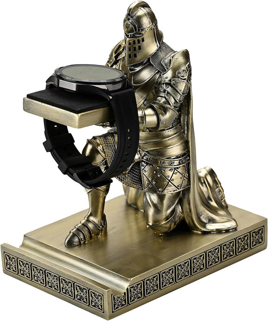 King's Guard Watch Display Stand Eyeglass Jewelry Bracelet Necklace Holder Trays Towers Resin Pen Holder Warrior Knight Mobile Phone Stand for Office & Home (Bronze)