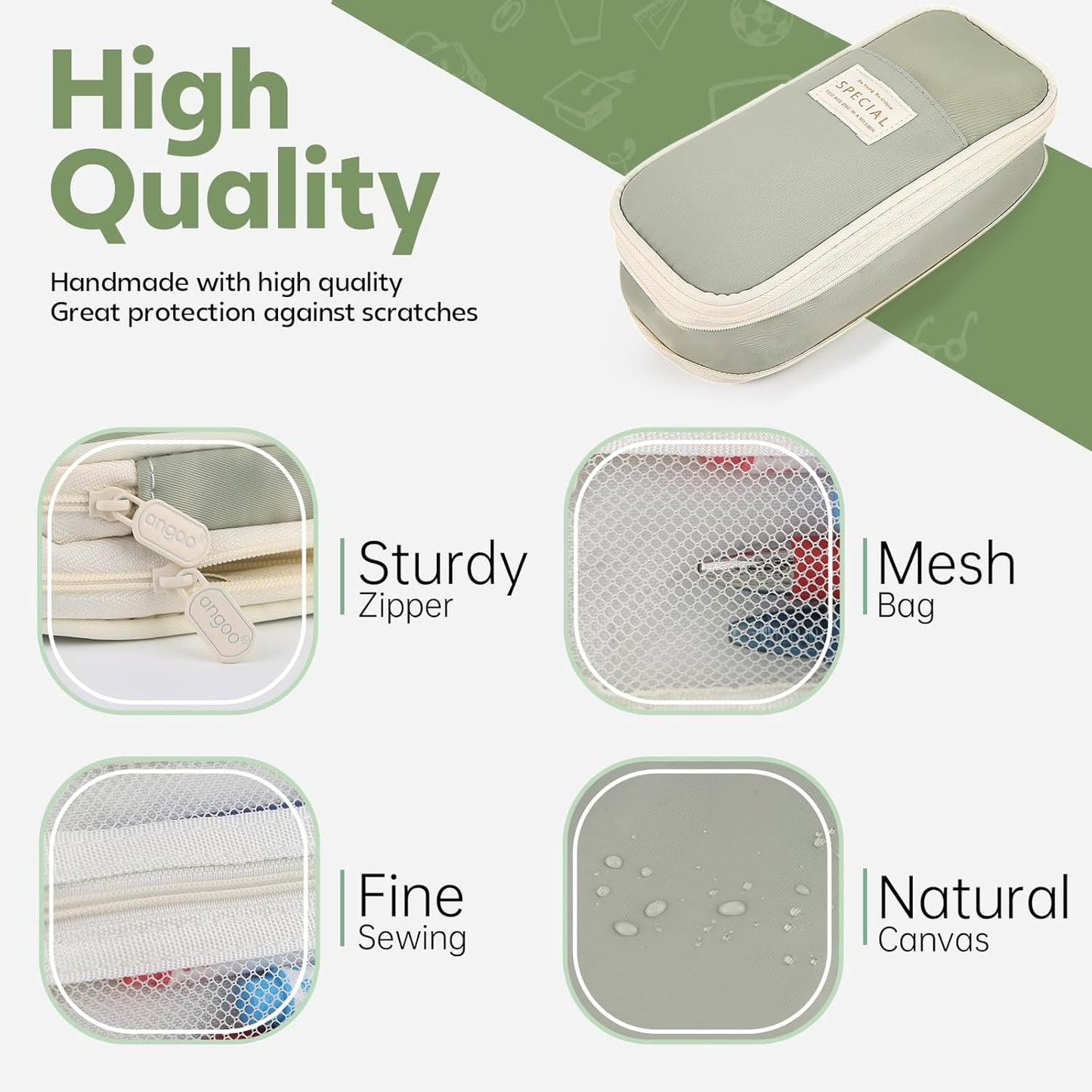 Pencil Case, Large Capacity Aesthetic Pencil Cases with Durable Zipper, Big Stationery Pencil Pouch for Women & Men, Adults Portable Storage Organizer Bag for College, Office, Travel (Green)