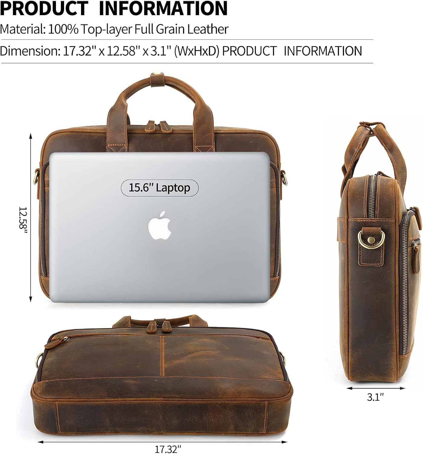 Jack&Chris Leather Briefcase for Men,Business Travel Laptop Messenger Bags