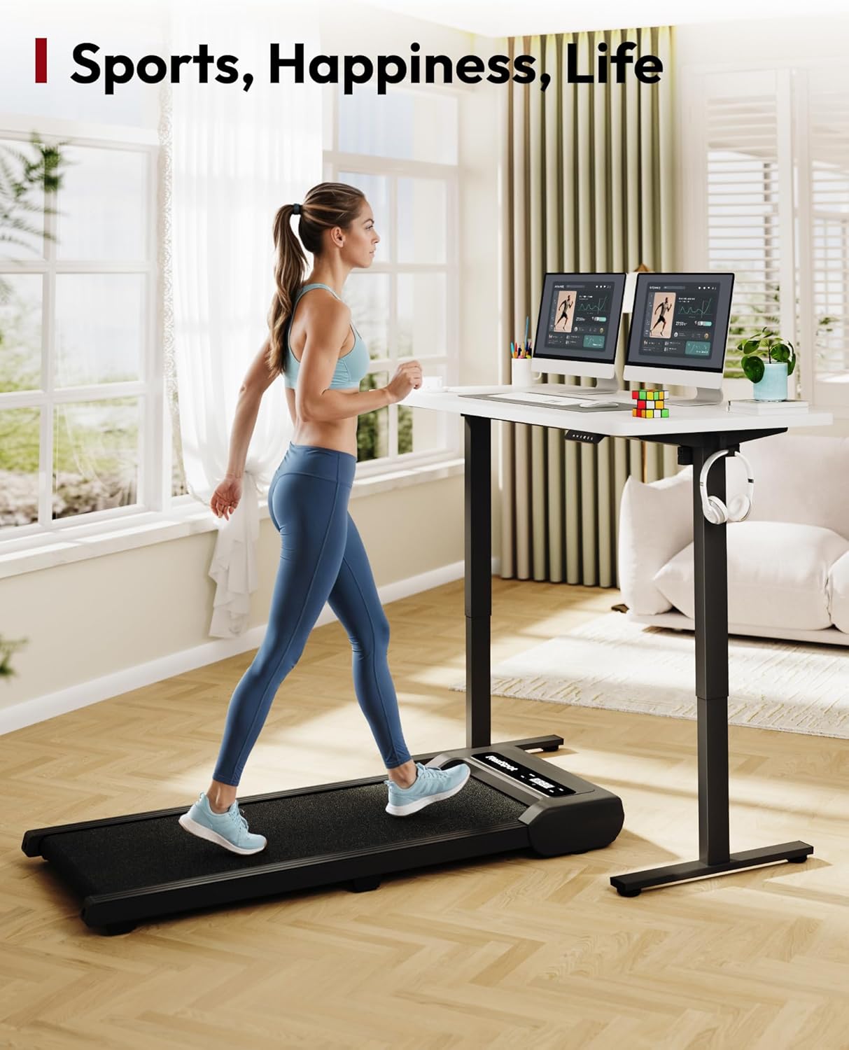 SANODESK Electric Standing Desk 55 x 28 Inches Whole-Piece Desktop Height Adjustable Stand Up Desk w/6-Button Controller Ergonomic Computer Desk for Home Office, Black Frame + White Tabletop