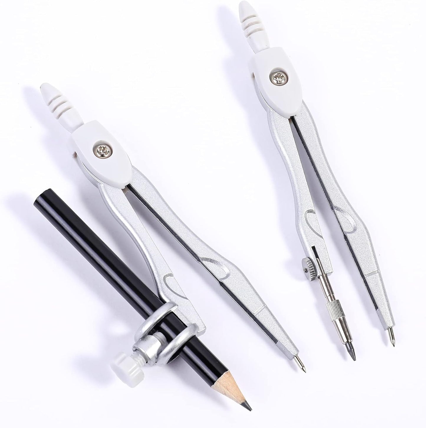 10 Pieces Math Geometry Kit Set Student Supplies with Shatterproof Storage Box,Includes Rulers,Protractor,Compass,Eraser,Pencil Sharpener,Lead Refills,Pencil,for School and Drawings（Grey）