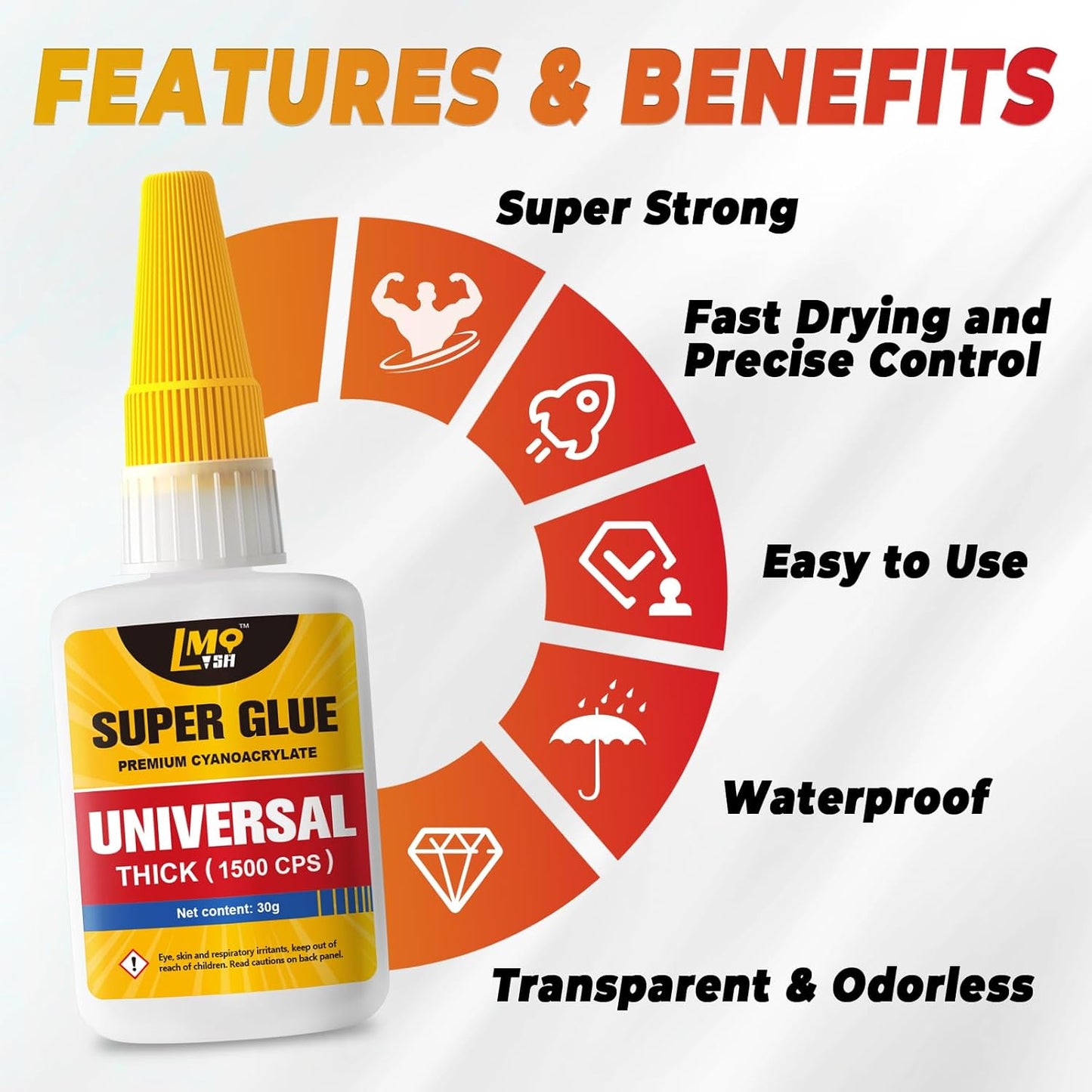 Super Glue Thick CA Glue Clear 30 Gram, Heavy Duty Superglue Instant Cyanoacrylate Adhesive for Plastic Ceramic Leather Metal Glass Wood Pla Shoe Sole Repair, Strong Oily Liquid Bonding