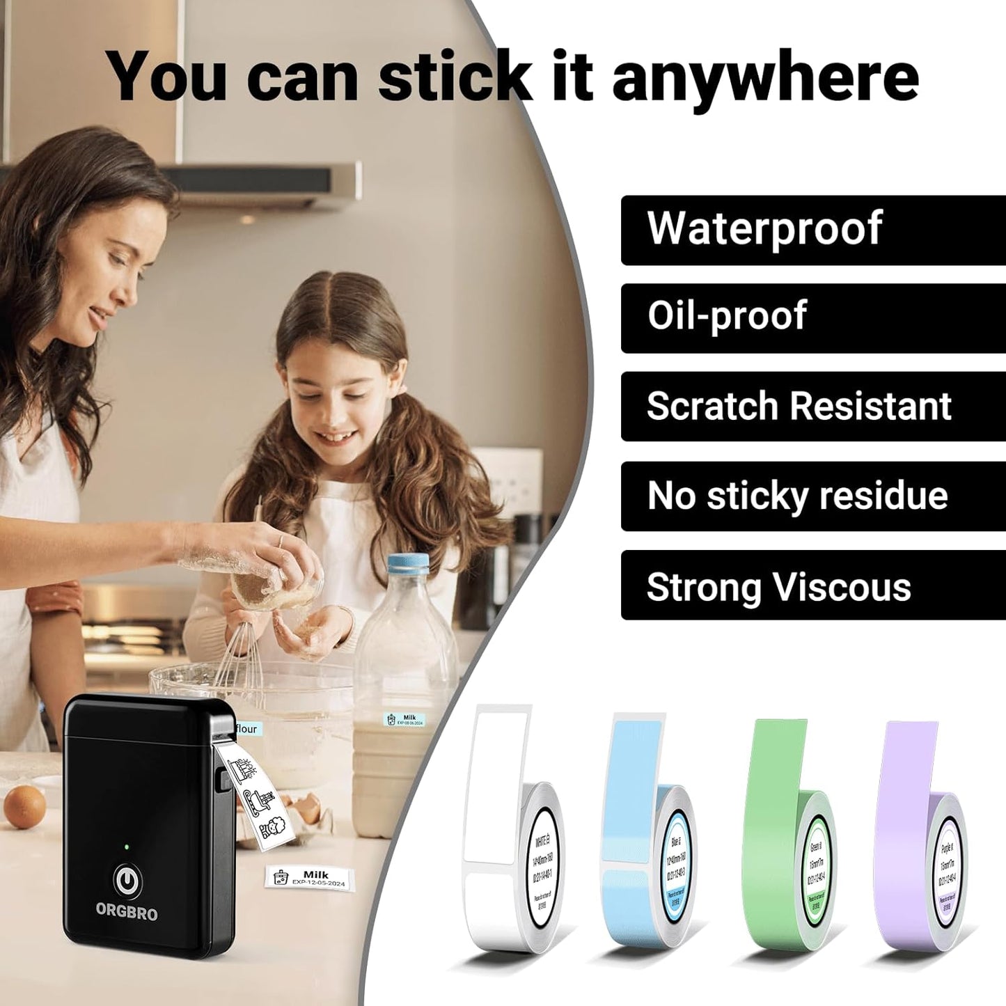 ORGBRO Label Maker Machine with Tape, X1 Portable Bluetooth Mini Label Printer, Support Pre-Cut & Continuous Label, Wireless Small Label Makers with Versatile App for School Home Office Organization