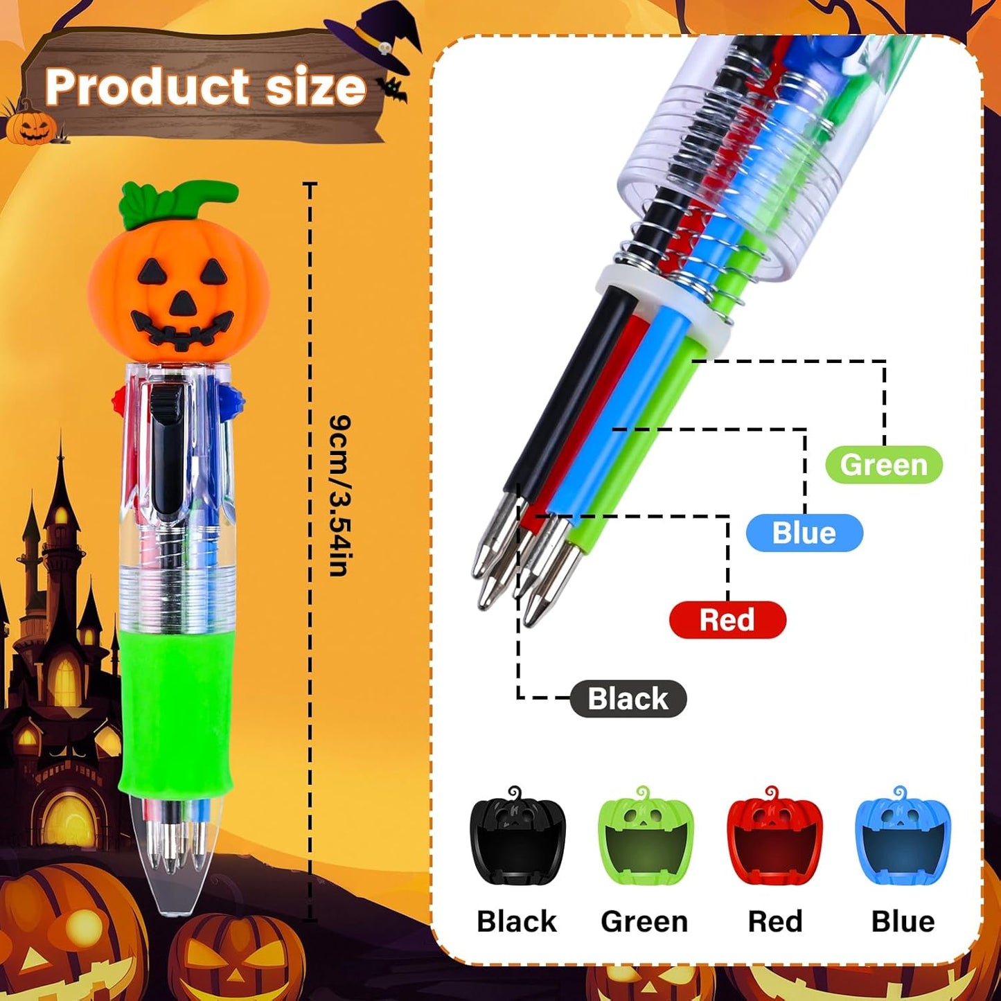 LiYiQ Halloween Colorful Multicolor Pen in One Cartoon Cute Fun 4-in-1 Cute Pens Bulk Kawaii Pumpkin Ghost Bat Shape Cool Ballpoint Pens for Kids Fun Gifts (25)