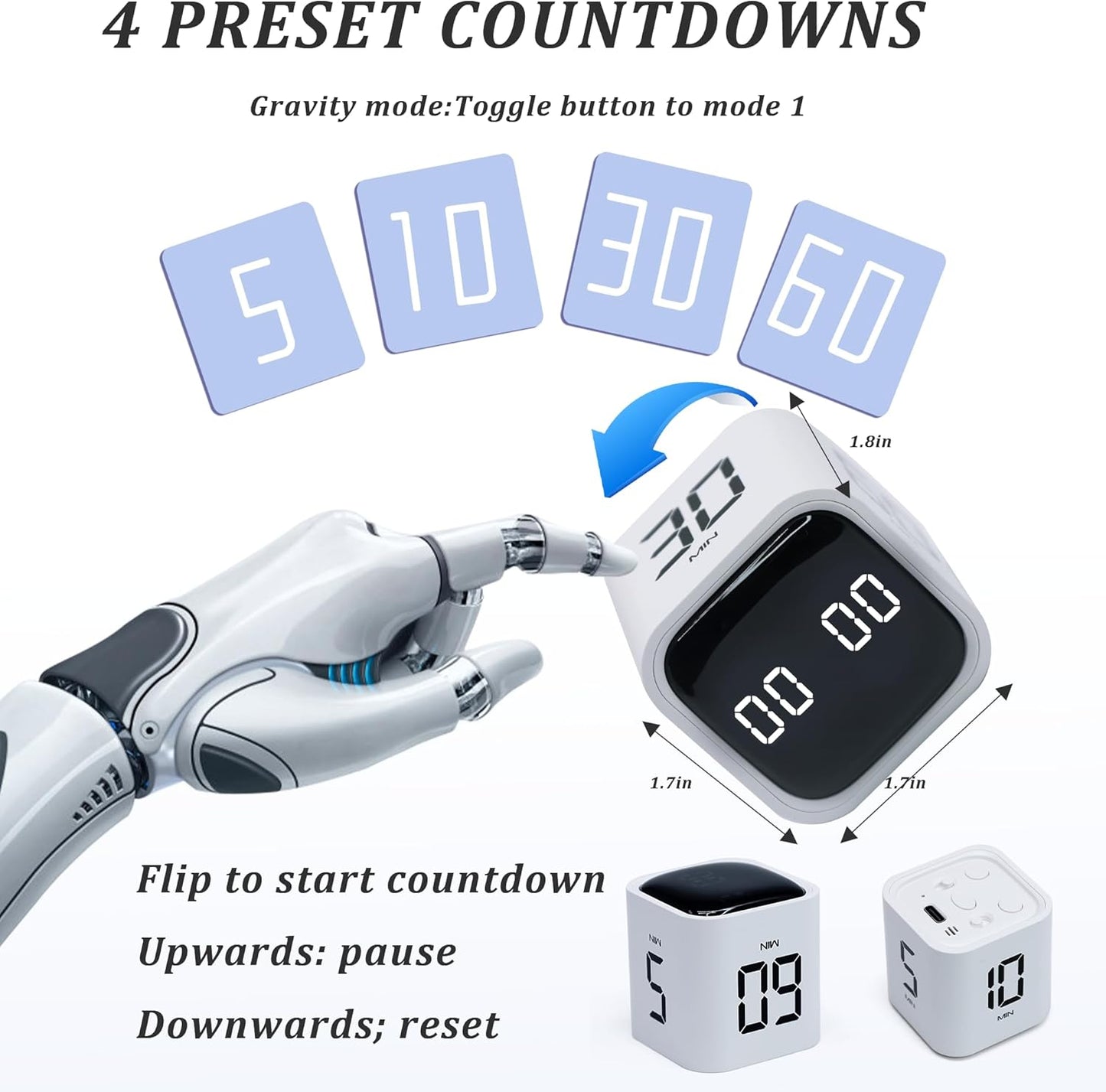 2Pcs Rotating Pomodoro Timer 5,10,30, 60 Minutes Preset,Desk Productivity Flip Timer, Visual Cube Countdown Stopwatch,Custom Modes/Vibration/High/Low Volume,ADHD Timers, for Study, Work, Kitchen