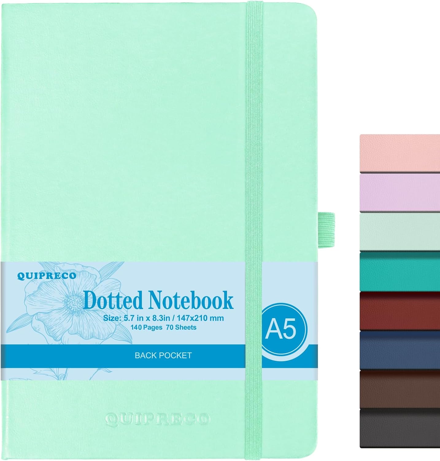 Bullet Dotted Hardcover Journal Notebook, A5 140 Pages 120Gsm Thick Paper for School,Note Taking,Work,Diary，5.7''*8.3'',Light Green