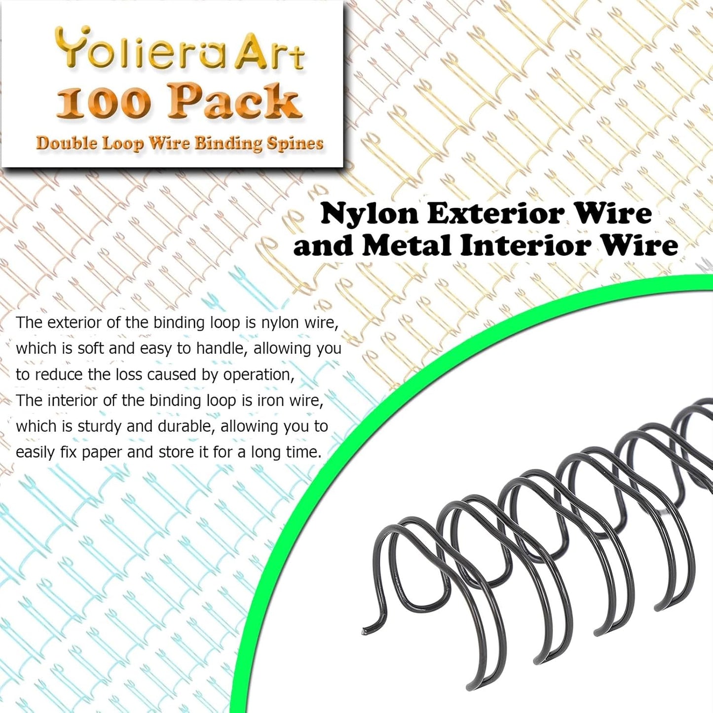 100 Pack Metal Twin Loop Binding Wire Coils, 34-Loop, 3/4" Cinch Book Binding Wire, 3:1 Pitch, YolieraArt Double Loop Bindings180 Sheet Capacity Fit for School Office Notebook Maker Black