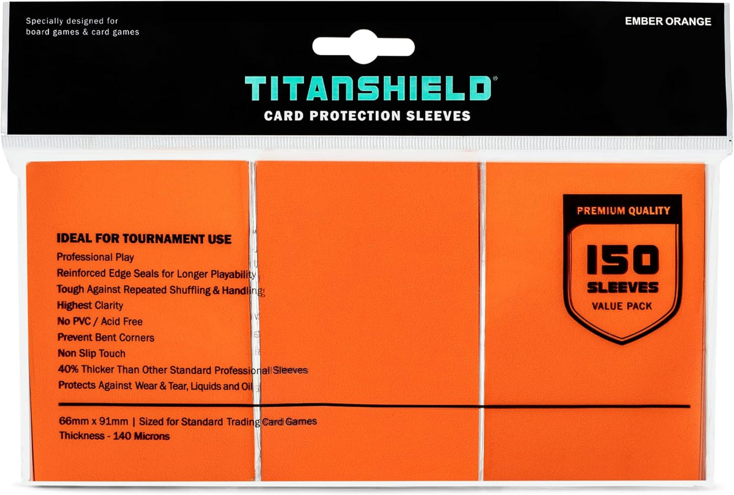 TitanShield (150 Sleeves/Ember Orange) Standard Size Board Game Trading Card Sleeves Deck Protector for MTG, Dropmix