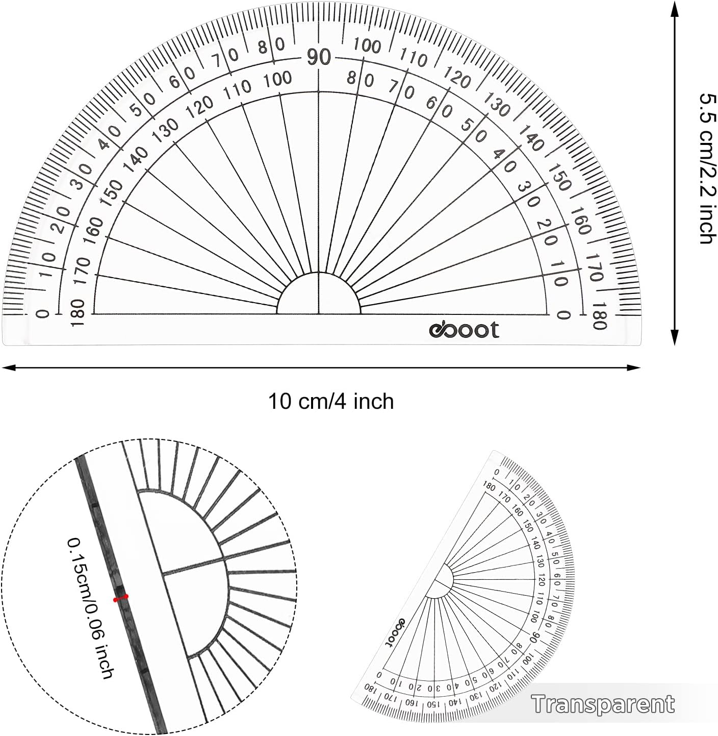 Zonon 100 Pcs 4 Inch Clear Plastic Protractor Bulk Math Protractors Set 180 Degrees Geometry Drafting Tools for Classroom Industry Office Back to School Supplies