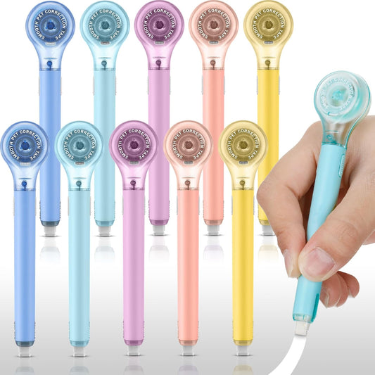 10 Pack Correction Tape Pen Correctional Ink Tape Push Pull Protective, Easy to Use Applicator for School Office Supplies, 0.2 x 236 Inch (Dessert Colors)