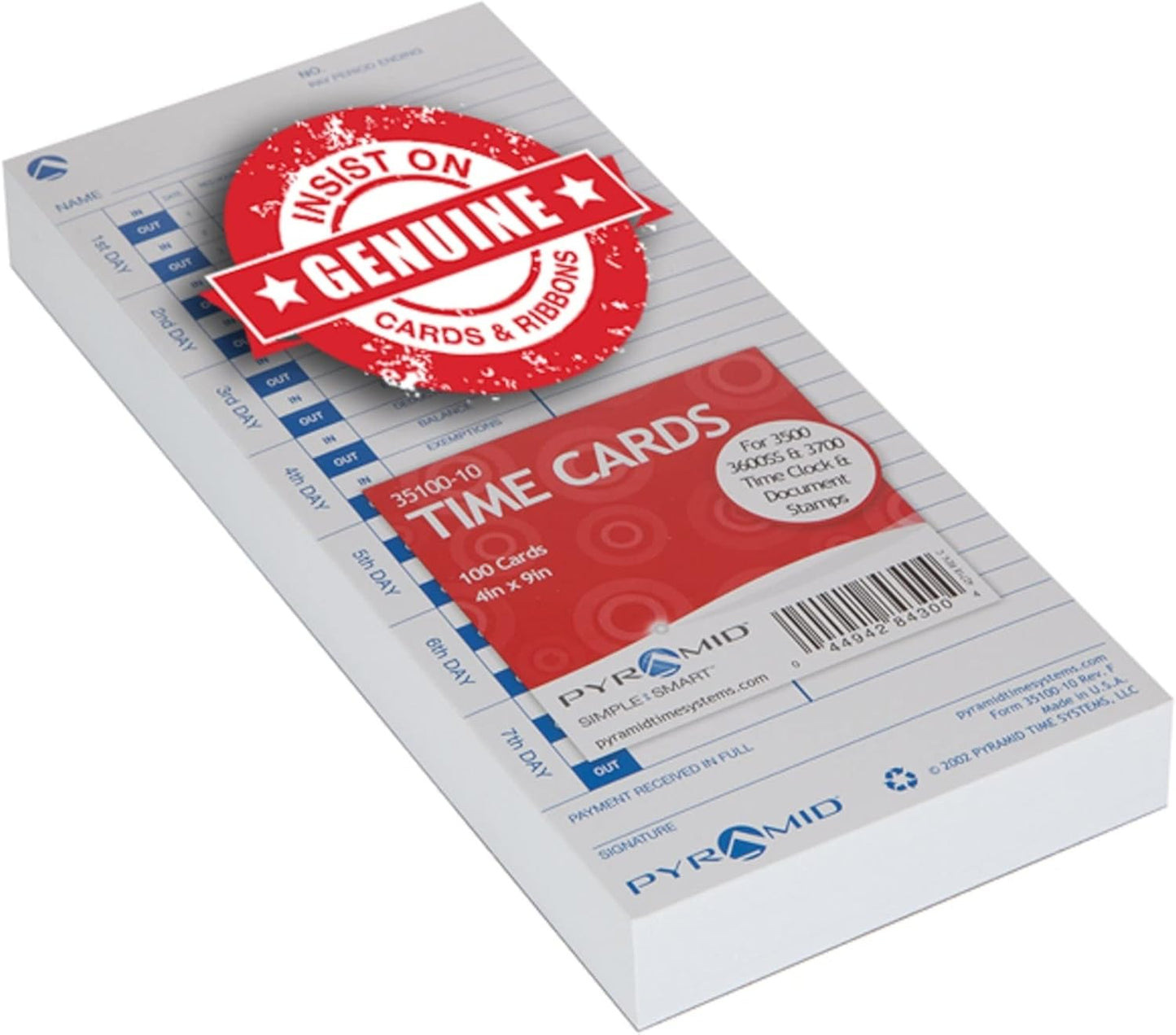 Pyramid™ 30% Recycled Time Cards For Pyramid Models 3500 & 3700, 4" x 9", Pack Of 100