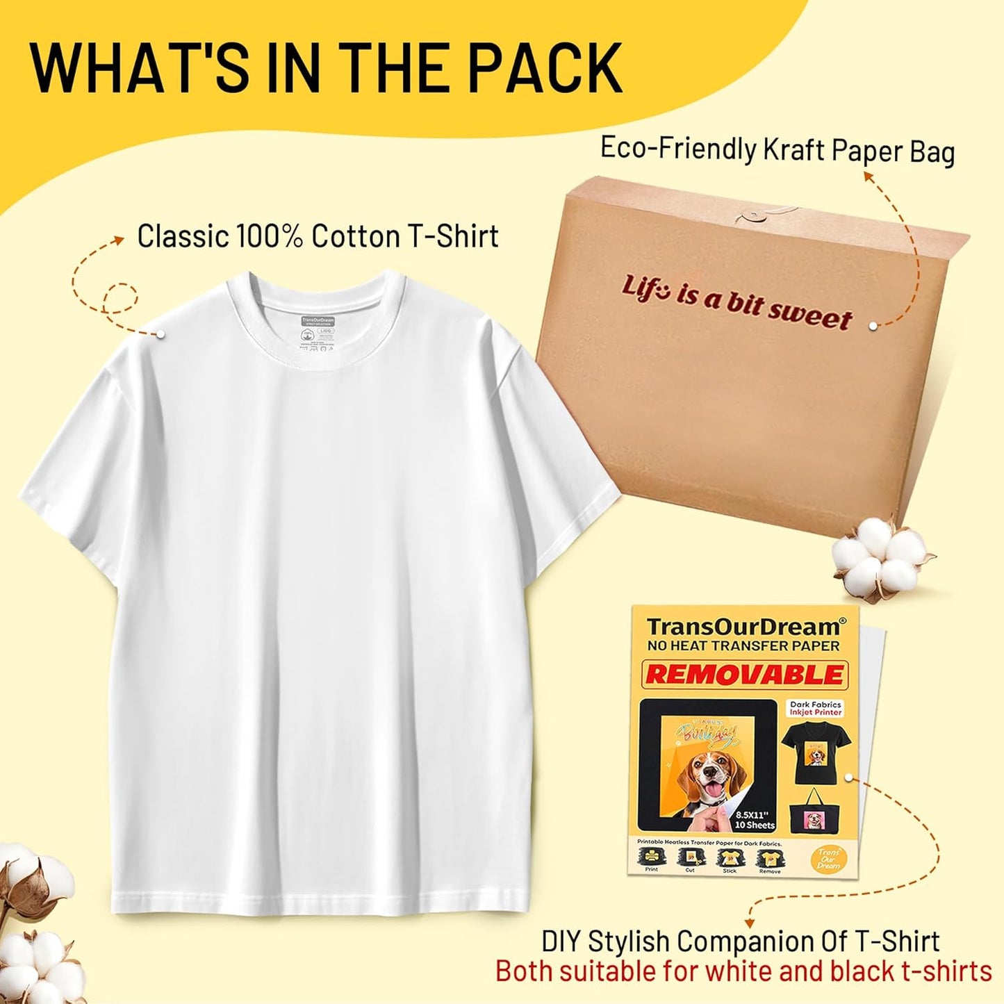 TransOurDream Heavyweight Cotton Blank T-Shirt, Short Sleeve Crew Neck Tee for Heat Transfer, Classic Fit Men's T-Shirts