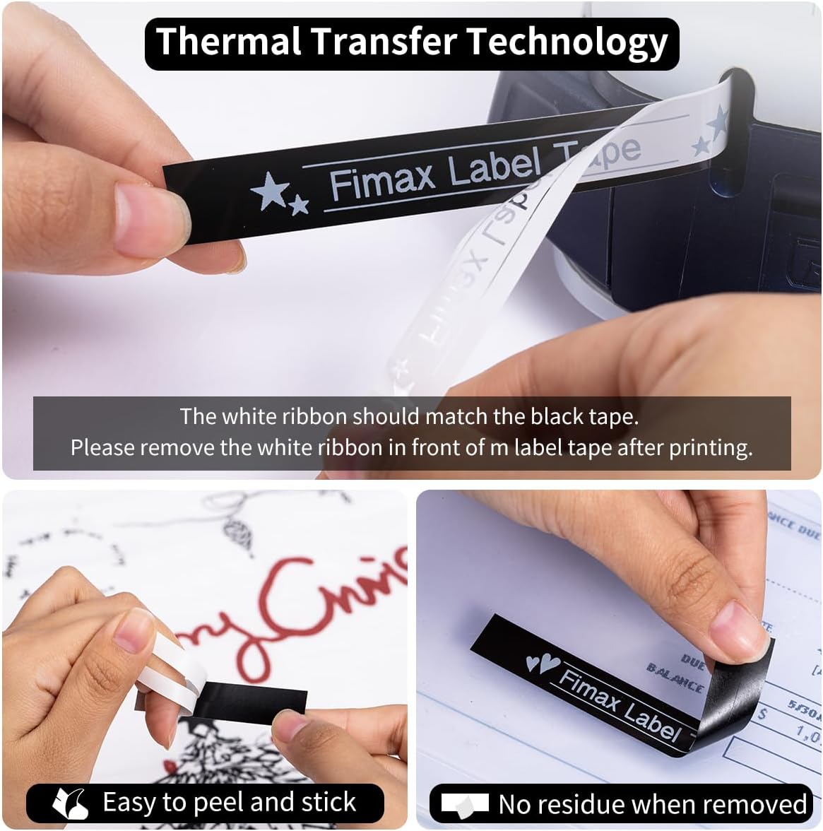Fimax 4 x Label Maker Tape White on Black M-K335 MK 335 Replacement Brother P Touch M Tape 12mm 0.47 Black, Compatible with Brother P Touch PT-M95,PT-90,PT-70,PT-65,PT-85 Label Maker Refills
