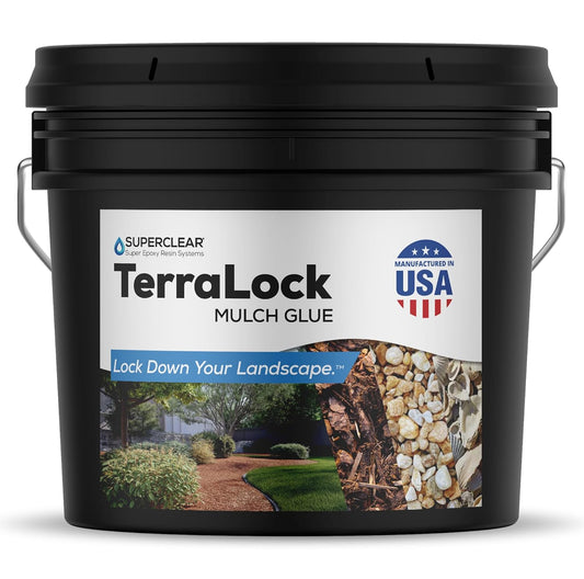 Superclear TerraLock Mulch Glue for Landscaping, 5 Gallon Rock Glue. Easy Spray, Easy Hold. Perfect for Mulch, Pea Gravel Large & Small, Rock, Straw and Stone, Pega para Piedras de Jardin