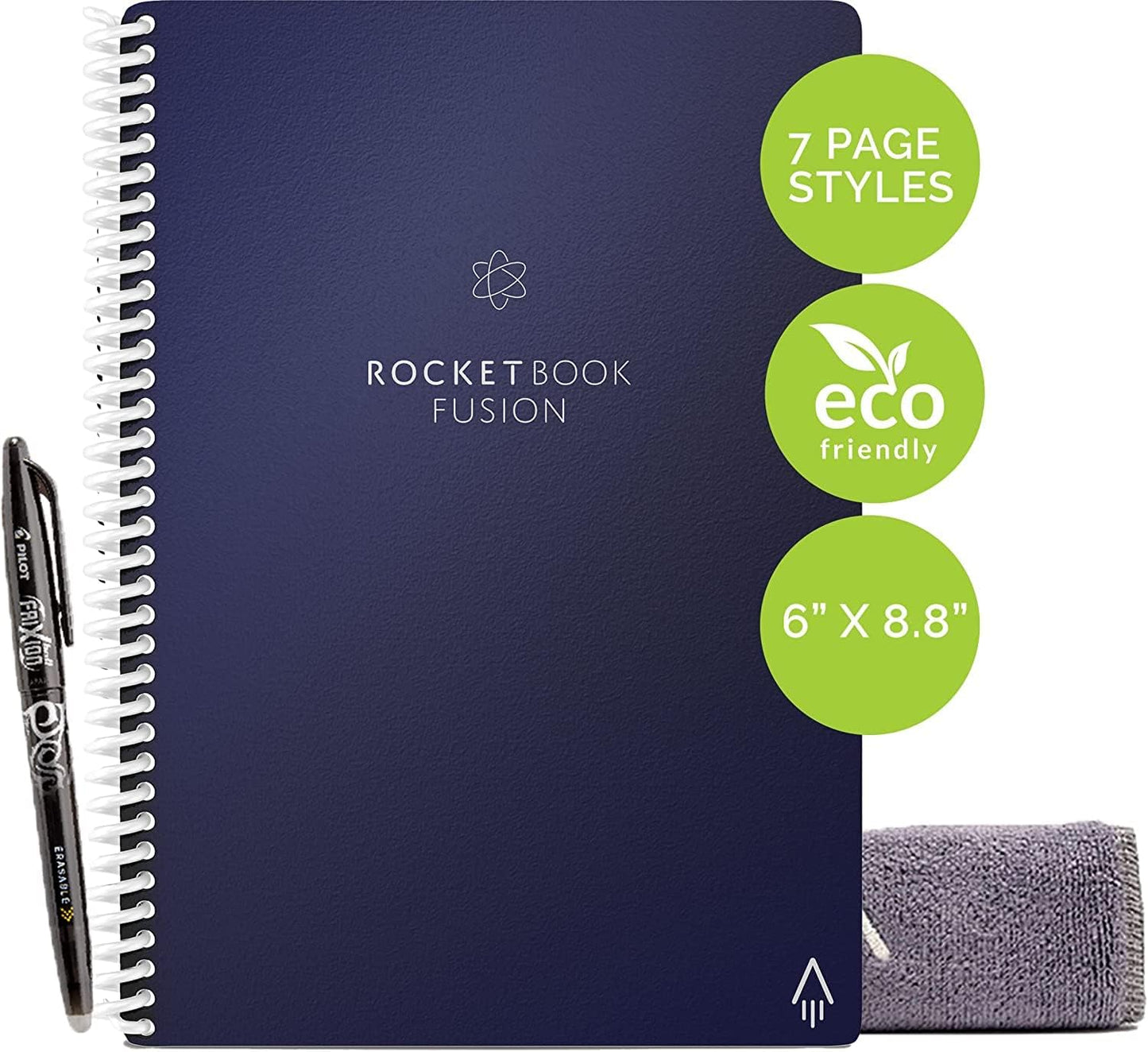 Rocketbook Fusion Reusable Undated Productivity Planner, Executive Size 6x8.8, Navy Blue - Goals, Monthly and Weekly Calendar, Daily To-do List, Lined and Dotted Notes Pages
